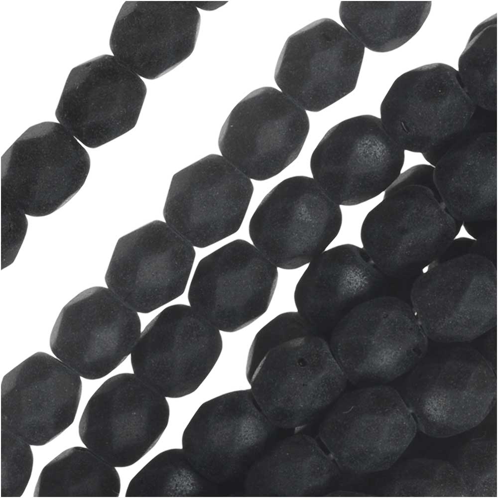 Czech Fire Polished Glass Beads 4mm Round 'Jet Matte' (50 pcs)