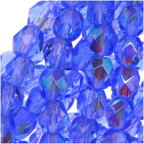 Czech Fire Polished Glass Beads 4mm Round Blue Sapphire AB (50 pcs)