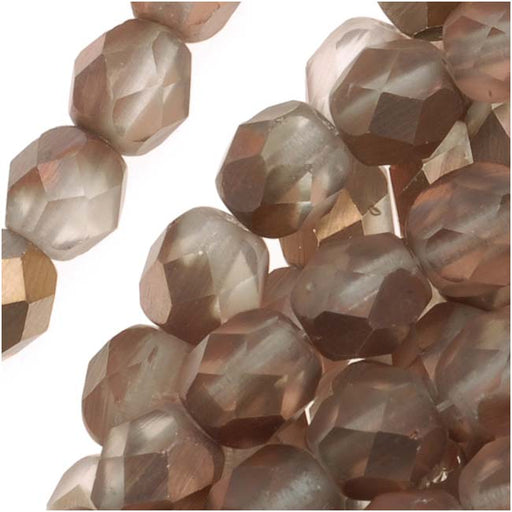 Czech Fire Polished Glass Beads 6mm Round Matte Apollo Gold (1 Strand)