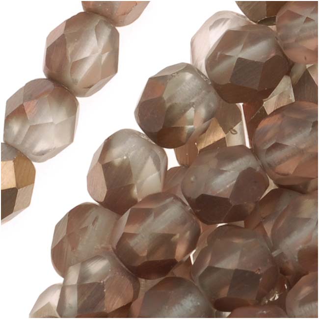 Czech Fire Polished Glass Beads 6mm Round Matte Apollo Gold (1 Strand)