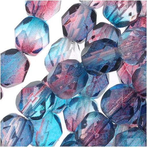 Czech Fire Polished Glass Beads 6mm Round Two Tone Teal/Fuchsia (25 pcs)