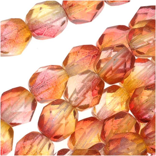 Czech Fire Polished Glass Beads 6mm Round Two Tone Fuchsia/Lemon (25 pcs)