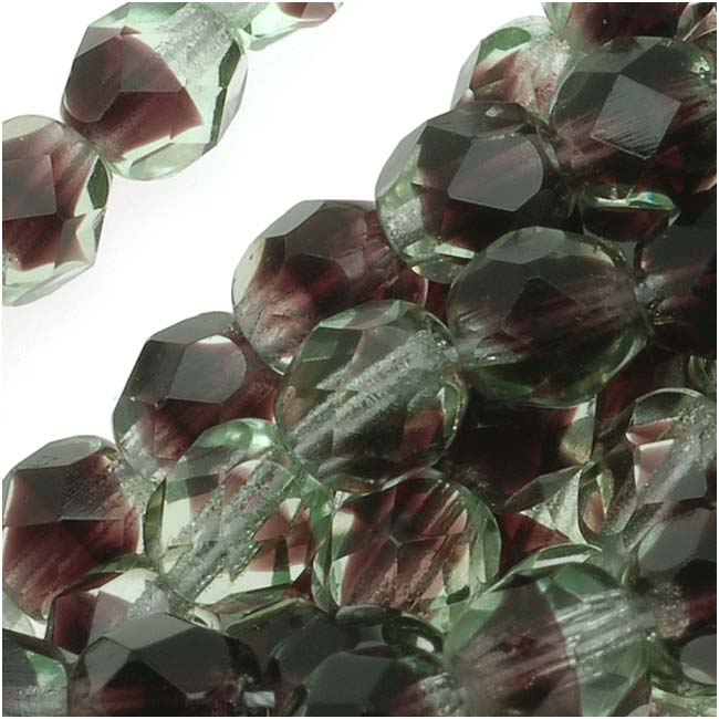 Czech Fire Polished Glass Beads 6mm Round Two Tone Emerald/Brown (1 Strand)