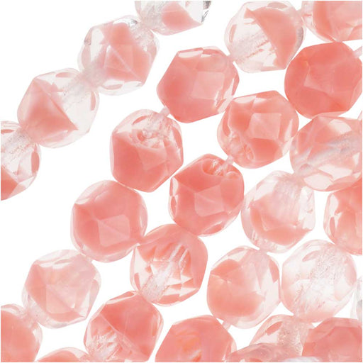 Czech Fire Polished Glass Beads 6mm Round Two Tone Crystal/Rosaline (1 Strand)