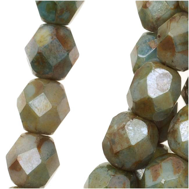 Czech Fire Polished Glass Beads 6mm Round Light Green Luster Mix (1 Strand)