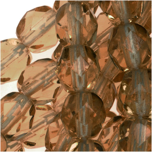 Czech Fire Polished Glass Beads 6mm Round Smoke Topaz (25 pcs)