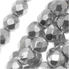 Czech Fire Polished Glass Beads 6mm Round Metallic Silver  Full-Coat(25)
