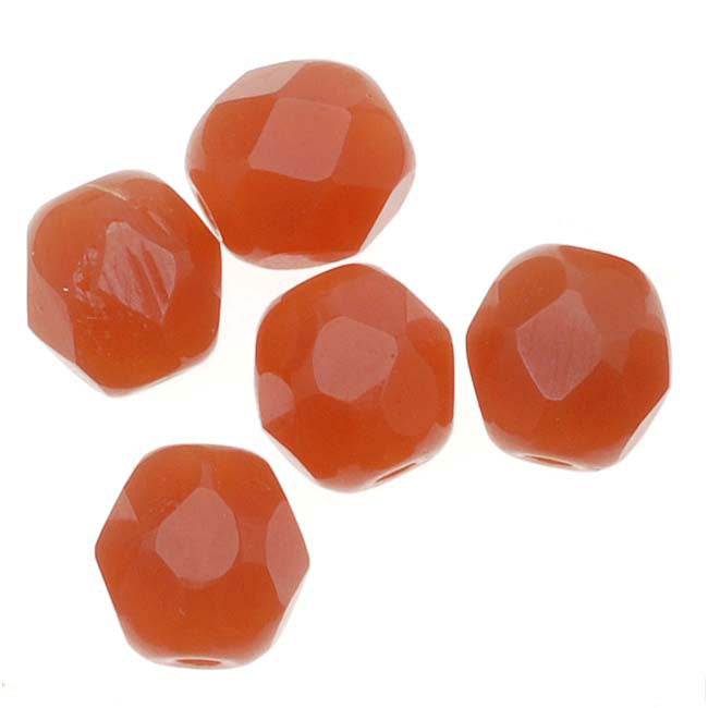Czech Fire Polished Glass Beads, 6mm Round, Carnelian Red, (1 Strand)