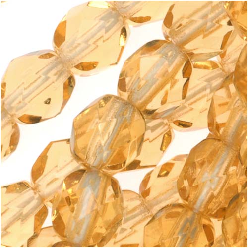 Czech Fire Polished Glass Beads 6mm Round Light Topaz (1 Strand)