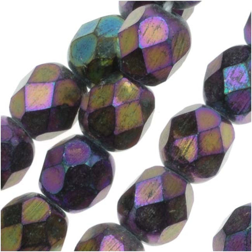 Czech Fire Polished Glass Beads 6mm Round 'Purple Iris' (25 pcs)