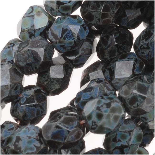 Czech Fire Polished Glass Beads 6mm Round Jet Picasso (1 Strand)