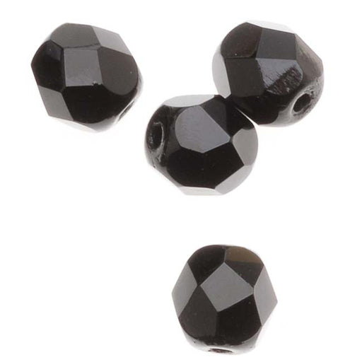 Czech Fire Polished Glass Beads, 6mm Round, Black Jet (1 Strand)