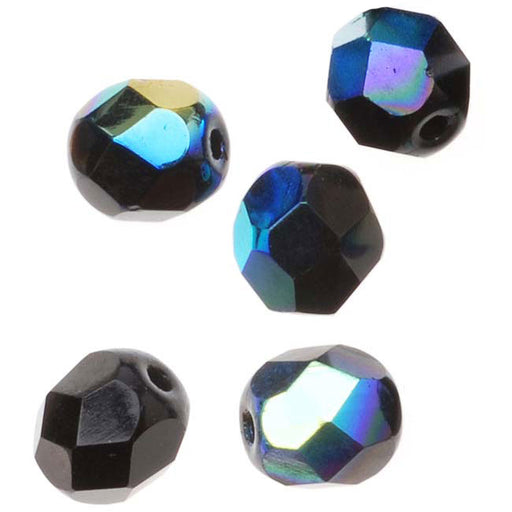 Czech Fire Polished Glass Beads 6mm Round Jet Black AB (25 pcs)