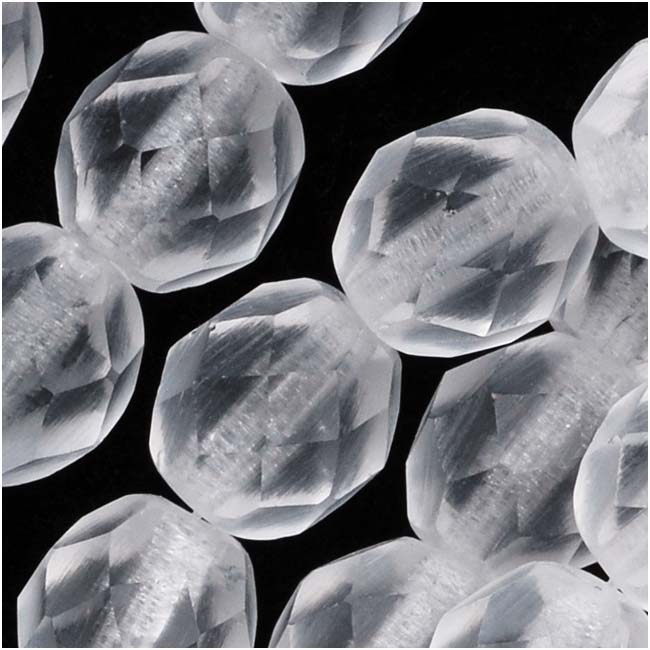 Czech Fire Polished Glass Beads 8mm Round Matte Crystal (1 Strand)