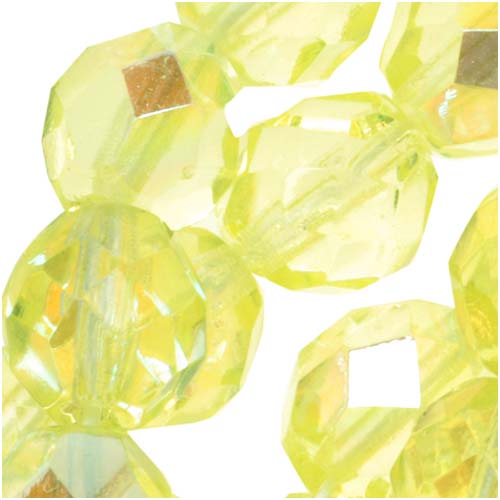 Czech Fire Polished Glass Beads 8mm Round Yellow Jonquil AB (1 Strand)