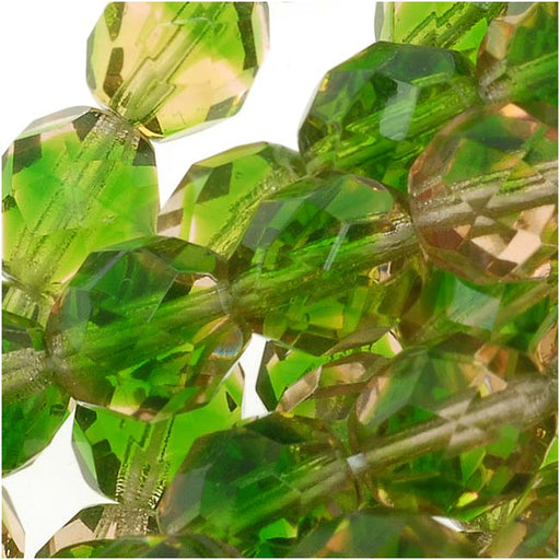 Czech Fire Polished Glass Beads 8mm Round Two Tone Green/Lt Pink (1 Strand)