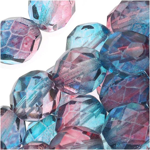 Czech Fire Polished Glass Beads 8mm Round Two Tone Teal/Fuchsia (25 pcs)