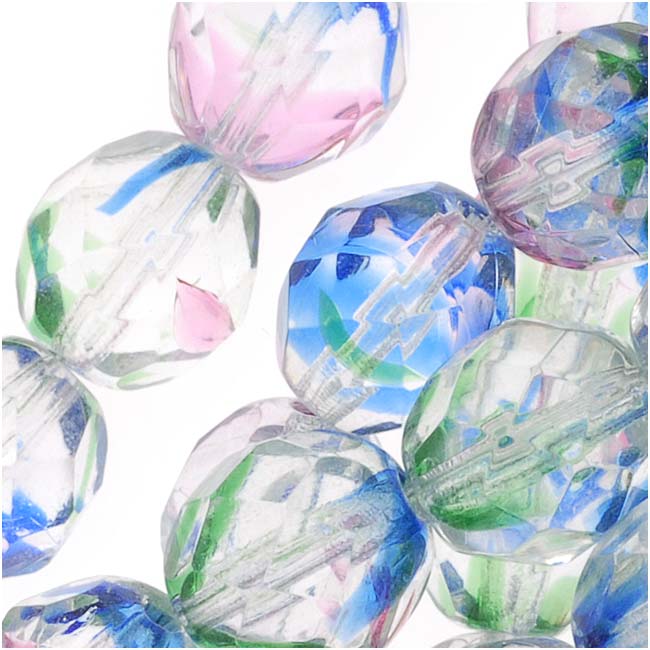 Czech Fire Polished Glass Beads 8mm Round 'Crystal/Color Mix' (25 pcs)