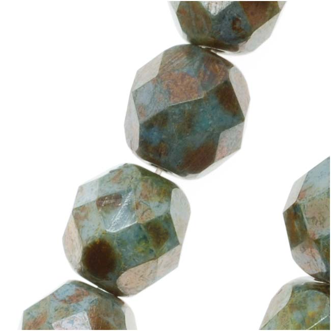 Czech Fire Polished Glass Beads 8mm Round Light Green Picasso Luster (1 Strand)