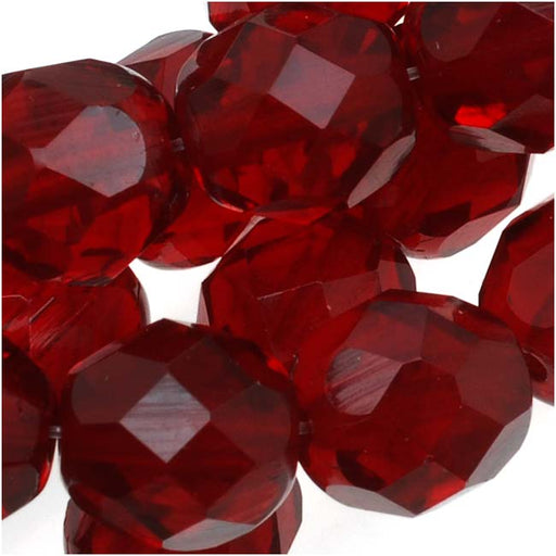 Czech Fire Polished Glass Beads 8mm Round Dark Ruby Red (25 pcs)