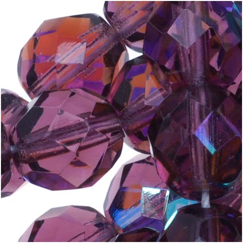 Czech Fire Polished Glass Beads 8mm Round Purple Amethyst AB (1 Strand)