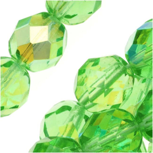 Czech Fire Polished Glass Beads 8mm Round Peridot AB (1 Strand)