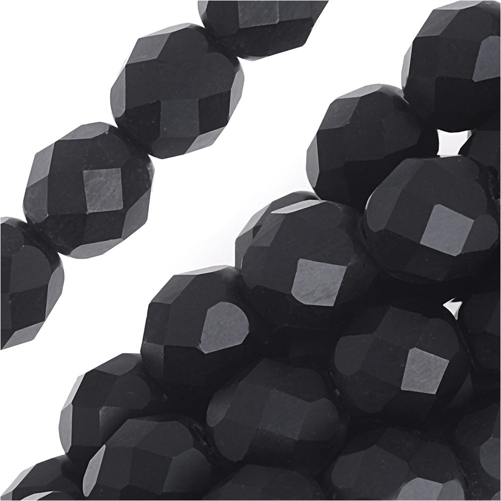 Czech Fire Polished Glass Beads 8mm Round "Matte Jet" Black (25 pcs)