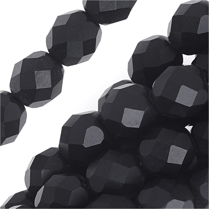 Czech Fire Polished Glass Beads 8mm Round "Matte Jet" Black (25 pcs)