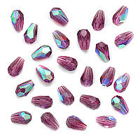 Czech Fire Polished Glass Beads 7 x 5mm Teardrop Amethyst AB (1 Strand)