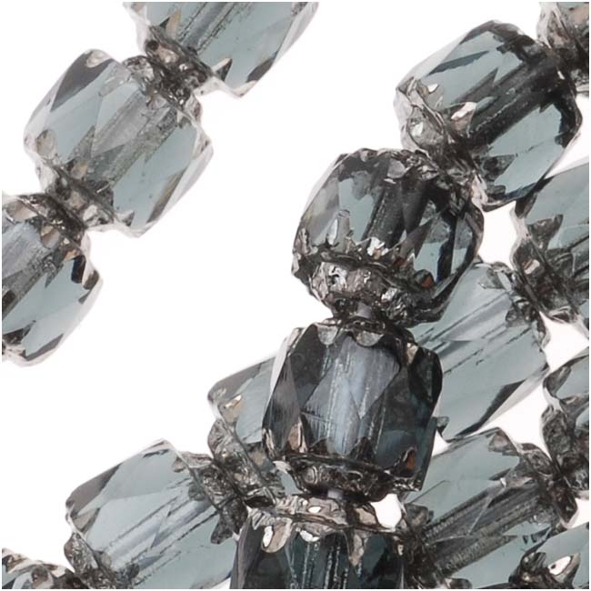 Czech Cathedral Glass Beads 6mm Montana Blue / Silver Foil Ends (1 Strand)