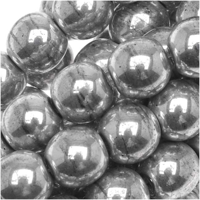 Czech Glass Druk Round Beads 6mm Metallic Silver (50 pcs)