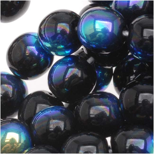 Czech Glass Druk Round Beads 6mm Jet AB (50 pcs)