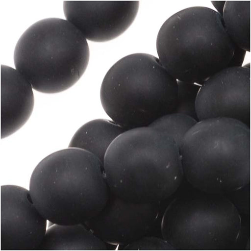 Czech Glass Druk Round Beads 6mm Matte Jet (50 pcs)