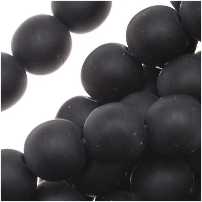 Czech Glass Druk Round Beads 6mm Matte Jet (50 pcs)