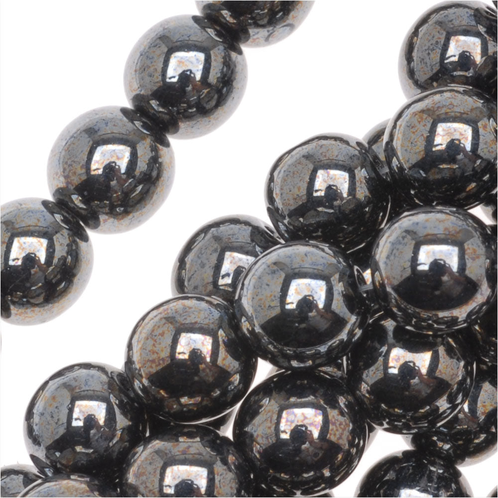 Czech Glass Druk Round Beads 8mm Hematite (1 Strand)