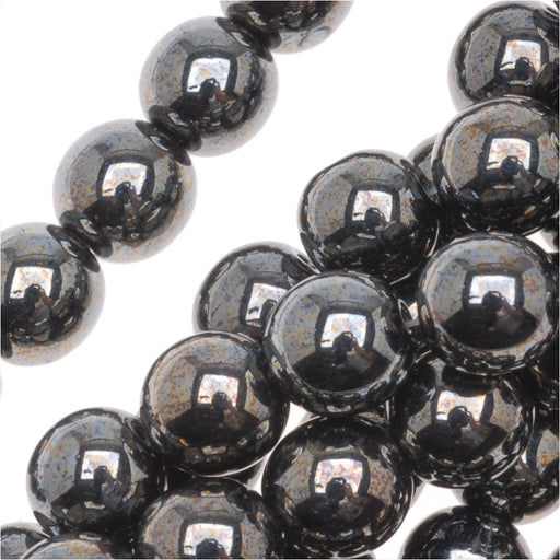 Czech Glass Druk Round Beads 8mm Hematite (1 Strand)