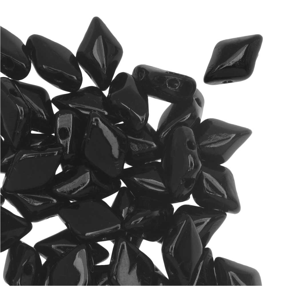 Czech Glass GemDuo, 2-Hole Diamond Shaped Beads 8x5mm, Jet Black (2.5" Tube)