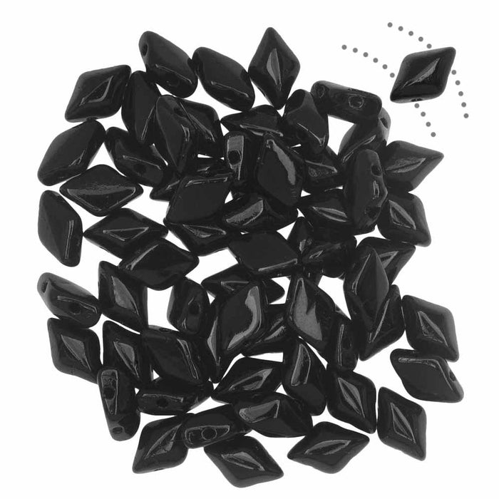 Czech Glass GemDuo, 2-Hole Diamond Shaped Beads 8x5mm, Jet Black (2.5" Tube)