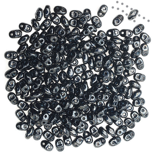 Czech Glass MiniDuo, 2-Hole Beads 2x4mm, Jet Hematite (2.5 Inch Tube)