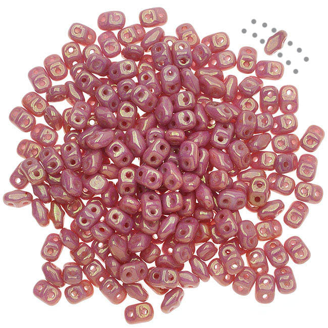 Czech Glass MiniDuo, 2-Hole Beads 2x4mm, Chalk Red Luster (2.5 Inch Tube)