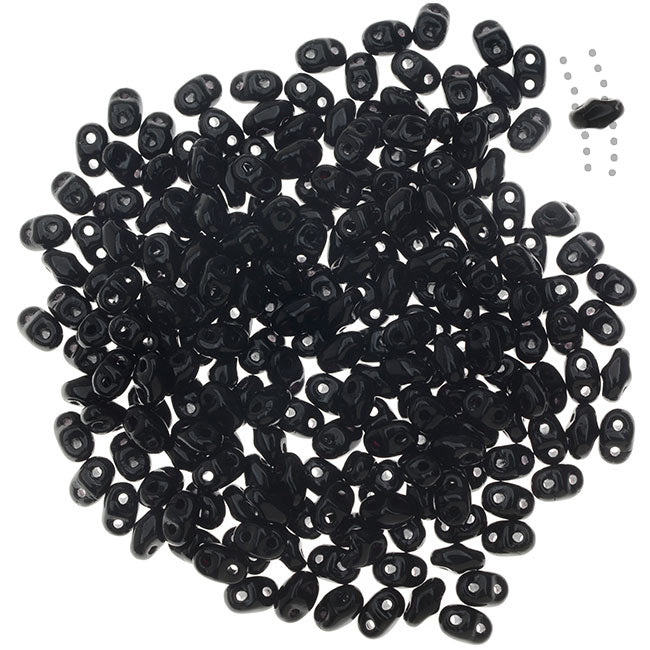 Czech Glass MiniDuo, 2-Hole Beads 2x4mm, Jet (2.5 Inch Tube)
