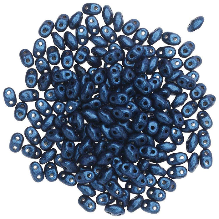 Czech Glass MiniDuo, 2-Hole Beads 2x4mm, Metallic Blue Suede (2.5 Inch Tube)
