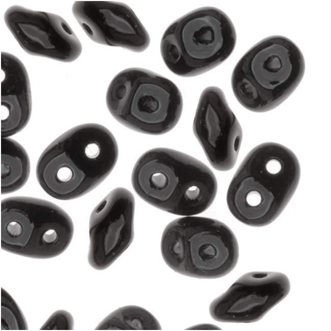 SuperDuo 2-Hole Czech Glass Beads, Jet Black, 2x5mm, 8g Tube
