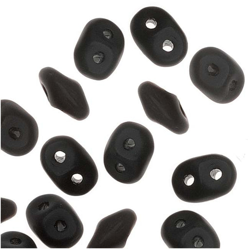 SuperDuo 2-Hole Czech Glass Beads, Matte Jet, 2x5mm, 8g Tube