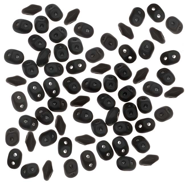 SuperDuo 2-Hole Czech Glass Beads, Matte Jet, 2x5mm, 8g Tube