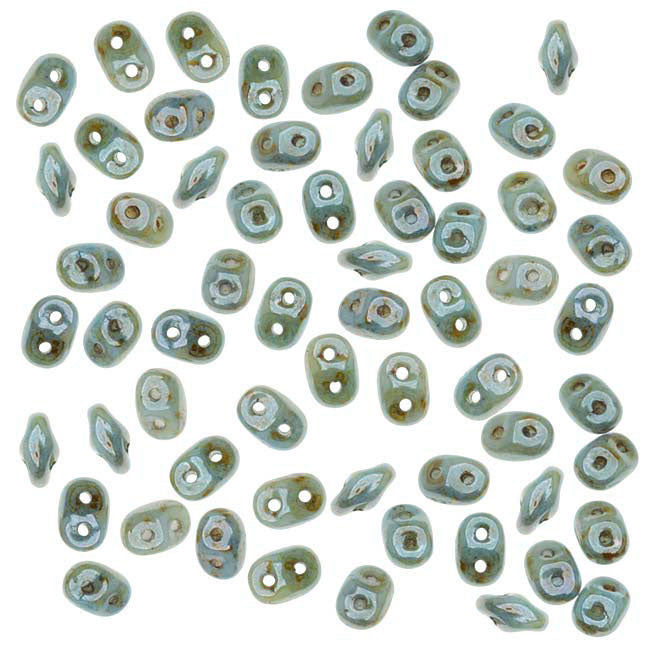 SuperDuo 2-Hole Czech Glass Beads, Turquoise/Bronze Picasso, 2x5mm, 8g Tube