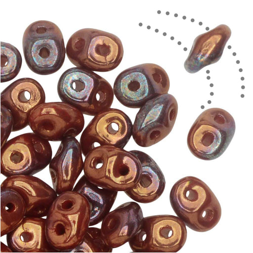 SuperDuo 2-Hole Czech Glass Beads, Opaque Red/Bronze Luster, 2x5mm, 8g Tube