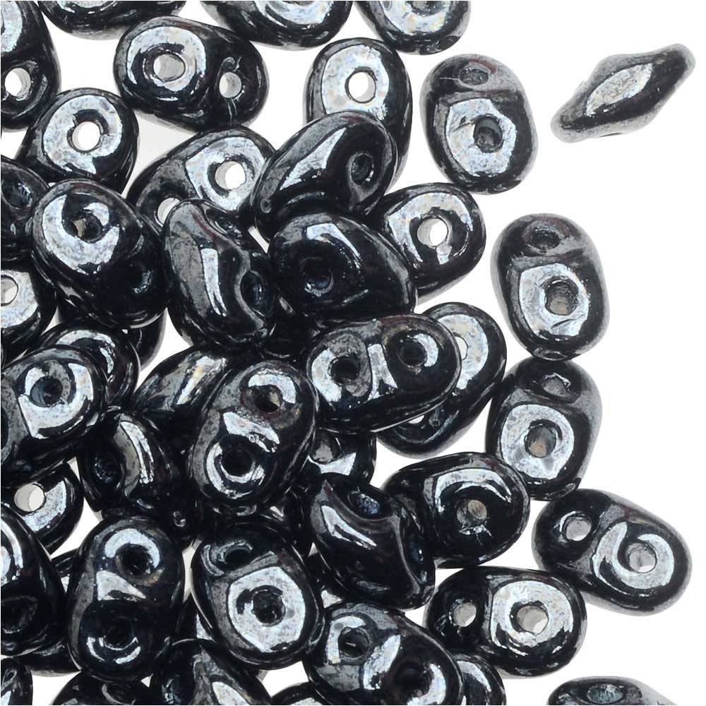 SuperDuo 2-Hole Czech Glass Beads, Hematite, 2x5mm, 8g Tube
