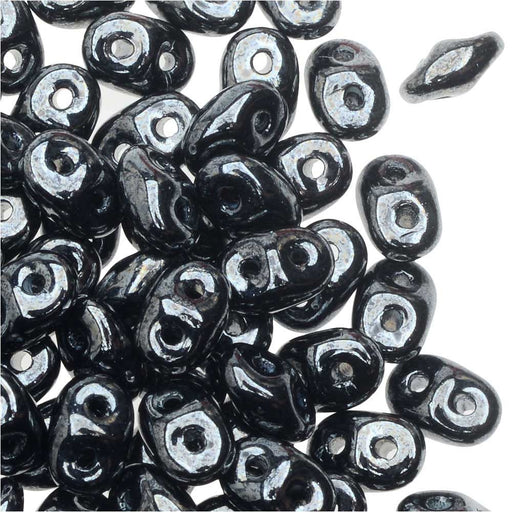SuperDuo 2-Hole Czech Glass Beads, Hematite, 2x5mm, 8g Tube