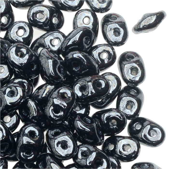 SuperDuo 2-Hole Czech Glass Beads, Hematite, 2x5mm, 8g Tube